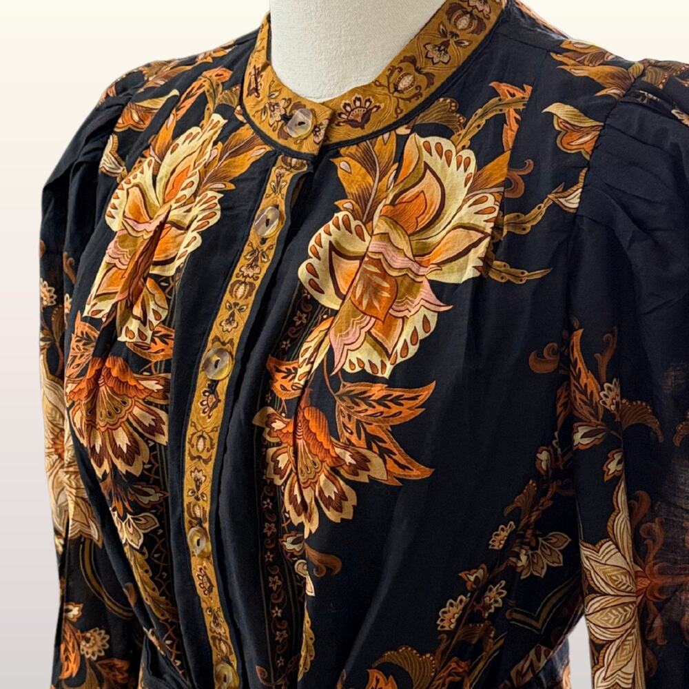 NWT Farm Rio Majestic Garden Black Mini Dress Size M Floral Boho Belted Ruffle - Picture 11 of 11